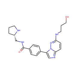 O=C(NC[C@@H]1CCCN1)c1ccc(-c2cnc3ccc(NCCCO)nn23)cc1 ZINC000058592580