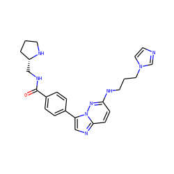 O=C(NC[C@@H]1CCCN1)c1ccc(-c2cnc3ccc(NCCCn4ccnc4)nn23)cc1 ZINC000058583649