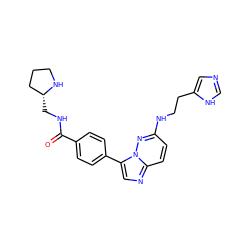 O=C(NC[C@@H]1CCCN1)c1ccc(-c2cnc3ccc(NCCc4cnc[nH]4)nn23)cc1 ZINC000058575739