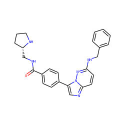 O=C(NC[C@@H]1CCCN1)c1ccc(-c2cnc3ccc(NCc4ccccc4)nn23)cc1 ZINC000058590702