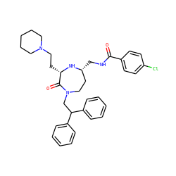 O=C(NC[C@@H]1CCN(CC(c2ccccc2)c2ccccc2)C(=O)[C@H](CCN2CCCCC2)N1)c1ccc(Cl)cc1 ZINC001772632938