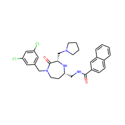 O=C(NC[C@@H]1CCN(Cc2cc(Cl)cc(Cl)c2)C(=O)[C@H](CN2CCCC2)N1)c1ccc2ccccc2c1 ZINC000118680939