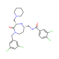 O=C(NC[C@@H]1CCN(Cc2cc(Cl)cc(Cl)c2)C(=O)[C@H](CN2CCCCC2)N1)c1ccc(Cl)c(Cl)c1 ZINC000118700435