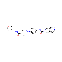 O=C(NC[C@@H]1CCOC1)C1CCN(c2ccc(NC(=O)N3Cc4ccncc4C3)cc2)CC1 ZINC000167488831