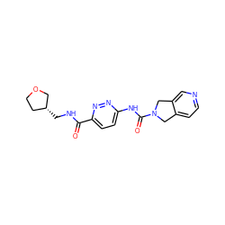 O=C(NC[C@@H]1CCOC1)c1ccc(NC(=O)N2Cc3ccncc3C2)nn1 ZINC000167208900