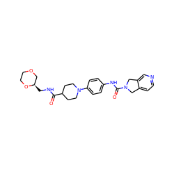 O=C(NC[C@@H]1COCCO1)C1CCN(c2ccc(NC(=O)N3Cc4ccncc4C3)cc2)CC1 ZINC000167420727