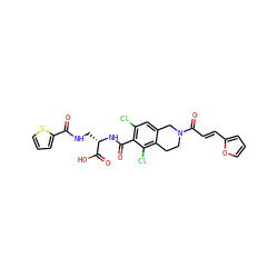 O=C(NC[C@H](NC(=O)c1c(Cl)cc2c(c1Cl)CCN(C(=O)/C=C/c1ccco1)C2)C(=O)O)c1cccs1 ZINC000058584070