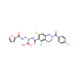 O=C(NC[C@H](NC(=O)c1c(Cl)cc2c(c1Cl)CCN(C(=O)c1ccc(Cl)cc1)C2)C(=O)O)c1ccco1 ZINC000058584033