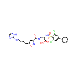 O=C(NC[C@H](NS(=O)(=O)c1c(Cl)cc(-c2ccccc2)cc1Cl)C(=O)O)C1=NO[C@@H](CCCCNc2ncc[nH]2)C1 ZINC000027311092