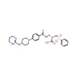 O=C(NC[C@H](NS(=O)(=O)c1ccccc1)C(=O)O)c1ccc(N2CCC(NC3=NCCCN3)CC2)cc1 ZINC000038407880