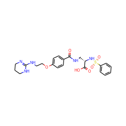 O=C(NC[C@H](NS(=O)(=O)c1ccccc1)C(=O)O)c1ccc(OCCNC2=NCCCN2)cc1 ZINC000003946161