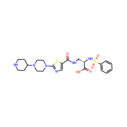 O=C(NC[C@H](NS(=O)(=O)c1ccccc1)C(=O)O)c1cnc(N2CCN(C3CCNCC3)CC2)s1 ZINC000027097475