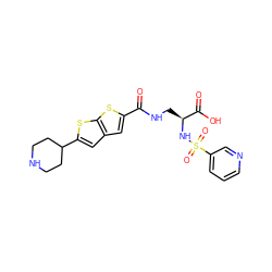 O=C(NC[C@H](NS(=O)(=O)c1cccnc1)C(=O)O)c1cc2cc(C3CCNCC3)sc2s1 ZINC000026477668