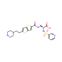 O=C(NC[C@H](NS(=O)(=O)c1cccnc1)C(=O)O)c1cc2sc(CCC3CCNCC3)cc2s1 ZINC000013798434