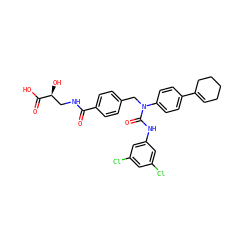 O=C(NC[C@H](O)C(=O)O)c1ccc(CN(C(=O)Nc2cc(Cl)cc(Cl)c2)c2ccc(C3=CCCCC3)cc2)cc1 ZINC000042888006