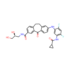 O=C(NC[C@H](O)CO)c1ccc2c(c1)C(=O)c1ccc(Nc3cc(NC(=O)C4CC4)c(F)cc3F)cc1CC2 ZINC001772592574