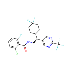 O=C(NC[C@H](c1cnc(C(F)(F)F)nc1)C1CCC(F)(F)CC1)c1c(F)cccc1Cl ZINC000217380427