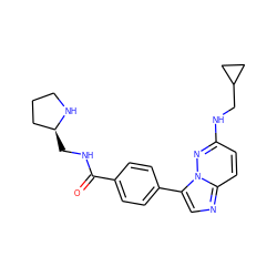 O=C(NC[C@H]1CCCN1)c1ccc(-c2cnc3ccc(NCC4CC4)nn23)cc1 ZINC000058591144