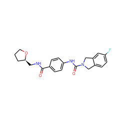 O=C(NC[C@H]1CCCO1)c1ccc(NC(=O)N2Cc3ccc(F)cc3C2)cc1 ZINC000165867721