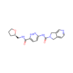 O=C(NC[C@H]1CCCO1)c1ccc(NC(=O)N2Cc3ccncc3C2)nn1 ZINC000167652152