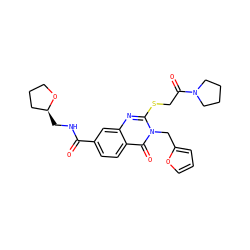 O=C(NC[C@H]1CCCO1)c1ccc2c(=O)n(Cc3ccco3)c(SCC(=O)N3CCCC3)nc2c1 ZINC000008666953