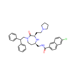 O=C(NC[C@H]1CCN(CC(c2ccccc2)c2ccccc2)C(=O)[C@@H](CCN2CCCC2)N1)c1ccc2cc(Cl)ccc2c1 ZINC001772636687