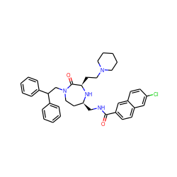 O=C(NC[C@H]1CCN(CC(c2ccccc2)c2ccccc2)C(=O)[C@@H](CCN2CCCCC2)N1)c1ccc2cc(Cl)ccc2c1 ZINC000216543879