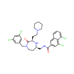 O=C(NC[C@H]1CCN(Cc2cc(Cl)cc(Cl)c2)C(=O)[C@@H](CCN2CCCCC2)N1)c1cc(Cl)c2c(Cl)cccc2c1 ZINC001772632454