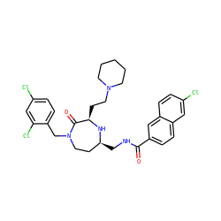 O=C(NC[C@H]1CCN(Cc2ccc(Cl)cc2Cl)C(=O)[C@@H](CCN2CCCCC2)N1)c1ccc2cc(Cl)ccc2c1 ZINC000206888046