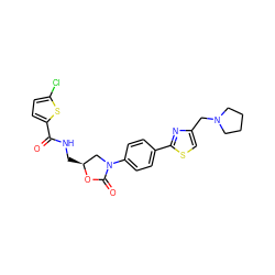 O=C(NC[C@H]1CN(c2ccc(-c3nc(CN4CCCC4)cs3)cc2)C(=O)O1)c1ccc(Cl)s1 ZINC000299862283