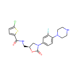 O=C(NC[C@H]1CN(c2ccc(N3CCNCC3)c(F)c2)C(=O)O1)c1ccc(Cl)s1 ZINC000013673221