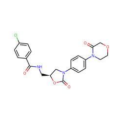 O=C(NC[C@H]1CN(c2ccc(N3CCOCC3=O)cc2)C(=O)O1)c1ccc(Cl)cc1 ZINC000003989200