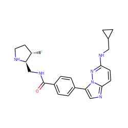 O=C(NC[C@H]1NCC[C@@H]1F)c1ccc(-c2cnc3ccc(NCC4CC4)nn23)cc1 ZINC000066098494