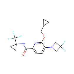 O=C(NC1(C(F)(F)F)CC1)c1ccc(N2CC(F)(F)C2)c(OCC2CC2)n1 ZINC000207743357