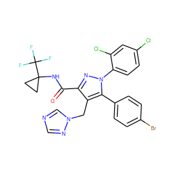 O=C(NC1(C(F)(F)F)CC1)c1nn(-c2ccc(Cl)cc2Cl)c(-c2ccc(Br)cc2)c1Cn1cncn1 ZINC000049762442