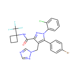 O=C(NC1(C(F)(F)F)CCC1)c1nn(-c2ccccc2Cl)c(-c2ccc(Br)cc2)c1Cn1cncn1 ZINC000049767407