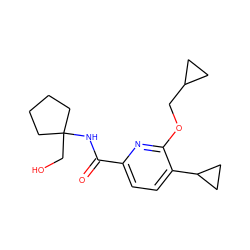 O=C(NC1(CO)CCCC1)c1ccc(C2CC2)c(OCC2CC2)n1 ZINC000150135563