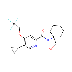 O=C(NC1(CO)CCCCC1)c1cc(OCC(F)(F)F)c(C2CC2)cn1 ZINC000149231547