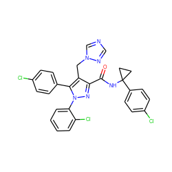 O=C(NC1(c2ccc(Cl)cc2)CC1)c1nn(-c2ccccc2Cl)c(-c2ccc(Cl)cc2)c1Cn1cncn1 ZINC000049761844