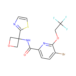 O=C(NC1(c2nccs2)COC1)c1ccc(Br)c(OCC(F)(F)F)n1 ZINC000143466515