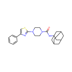 O=C(NC12CC3CC(CC(C3)C1)C2)N1CCN(c2nc(-c3ccccc3)cs2)CC1 ZINC000004967203