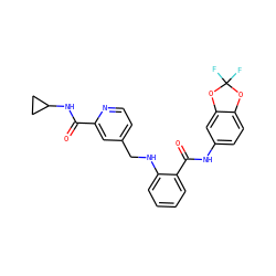 O=C(NC1CC1)c1cc(CNc2ccccc2C(=O)Nc2ccc3c(c2)OC(F)(F)O3)ccn1 ZINC000028951756