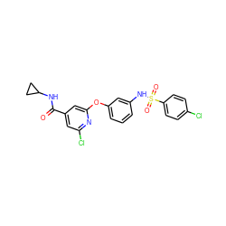 O=C(NC1CC1)c1cc(Cl)nc(Oc2cccc(NS(=O)(=O)c3ccc(Cl)cc3)c2)c1 ZINC000096271586