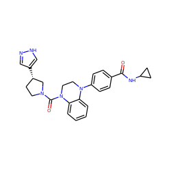 O=C(NC1CC1)c1ccc(N2CCN(C(=O)N3CC[C@H](c4cn[nH]c4)C3)c3ccccc32)cc1 ZINC000071315986