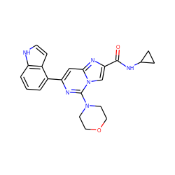 O=C(NC1CC1)c1cn2c(N3CCOCC3)nc(-c3cccc4[nH]ccc34)cc2n1 ZINC000299825007