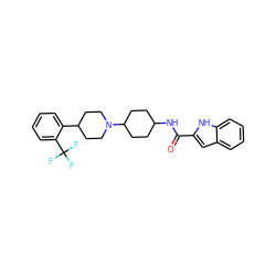 O=C(NC1CCC(N2CCC(c3ccccc3C(F)(F)F)CC2)CC1)c1cc2ccccc2[nH]1 ZINC000045334949