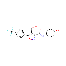 O=C(NC1CCC(O)CC1)c1noc(-c2ccc(C(F)(F)F)cc2)c1CO ZINC000072176497