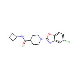 O=C(NC1CCC1)C1CCN(c2nc3cc(Cl)ccc3o2)CC1 ZINC000095596243