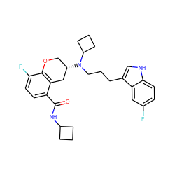 O=C(NC1CCC1)c1ccc(F)c2c1C[C@@H](N(CCCc1c[nH]c3ccc(F)cc13)C1CCC1)CO2 ZINC000040412222