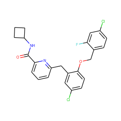 O=C(NC1CCC1)c1cccc(Cc2cc(Cl)ccc2OCc2ccc(Cl)cc2F)n1 ZINC000095596111